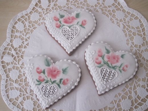 Srdíčko s růží, bílé, vel. 8cm, cena: 35,- Kč