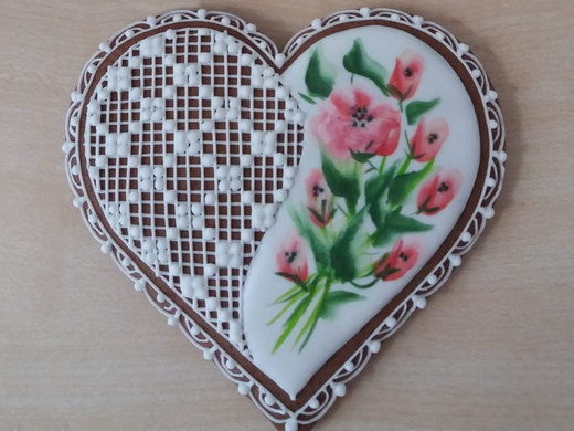 Srdíčko s růží, malované, velikost 15 cm, cena: 85,- Kč